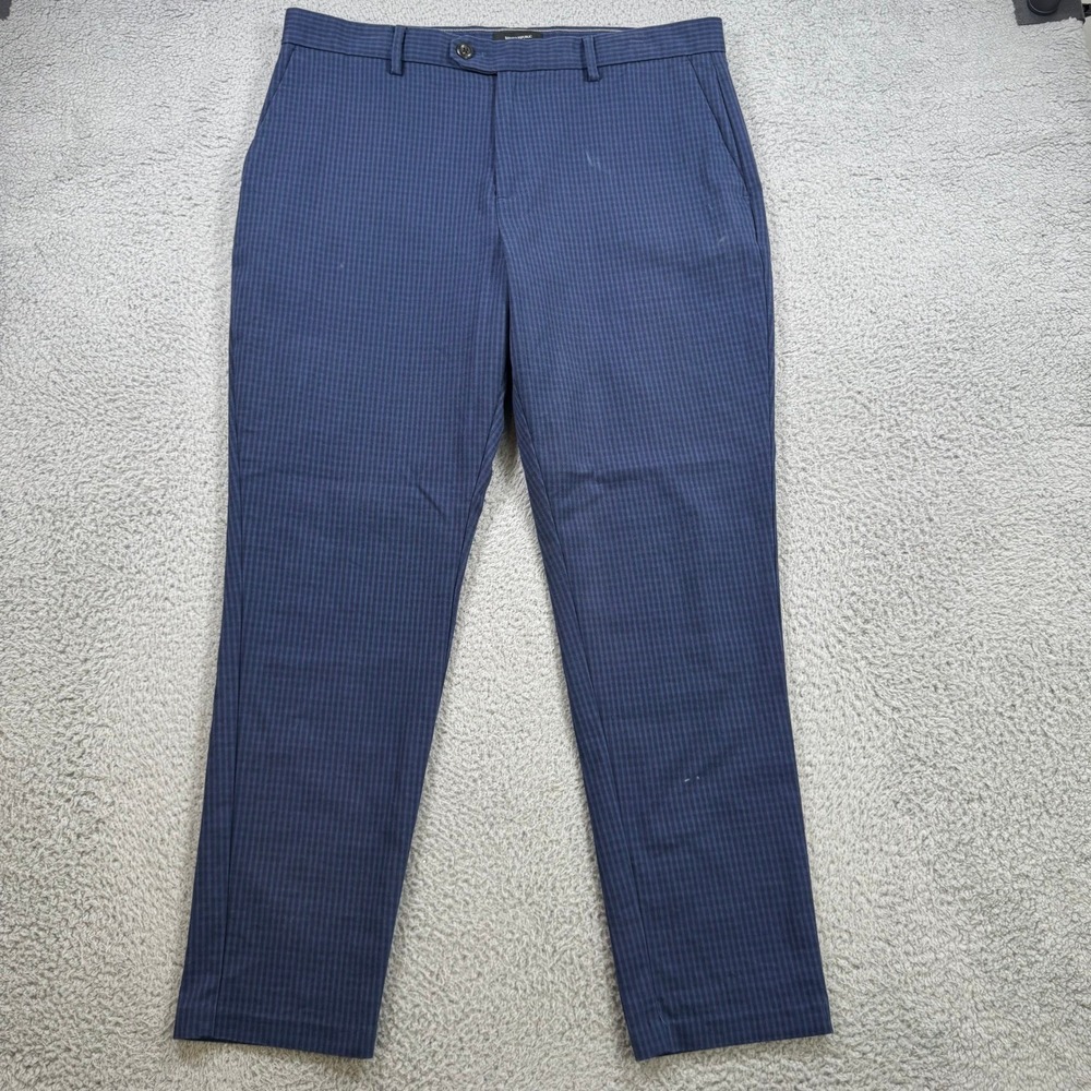 Banana Republic Slim‎ Tapered Blue Micro Check Stretch Pants Mens 35x30 Workwear